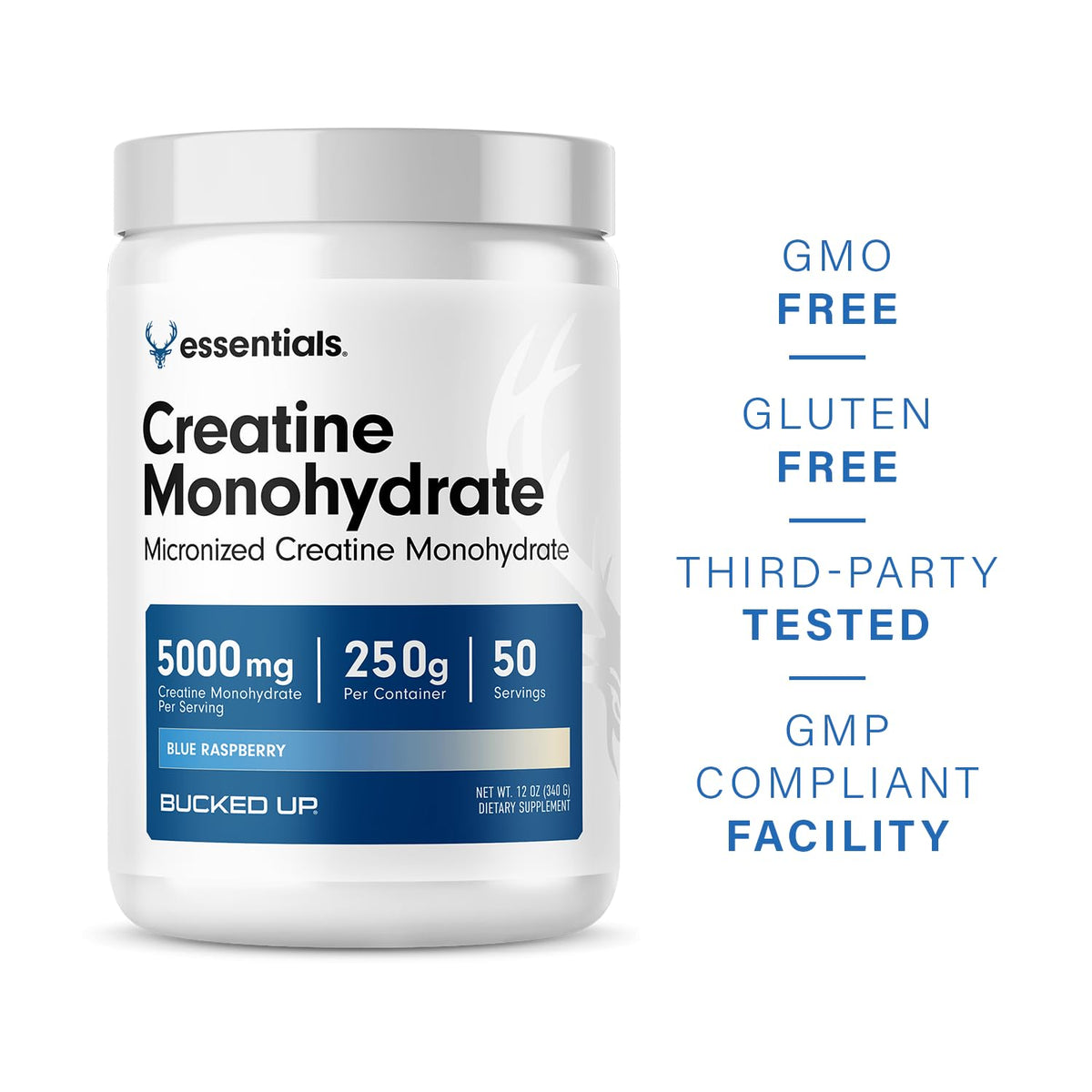 Bucked Up Pure Micronized Creatine Monohydrate for Women and Men - Easy to Mix and Unflavored - 5G Per Serving - 50 Servings - 250 Grams Per Container
