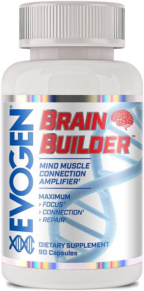 Evogen Brain Builder Nootropic | 90 Capsules | Lion's mane, bacopa and Alpha-GPC premium blend with plant-based caffeine for focus, clarity and mind-muscle connection