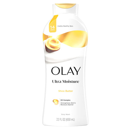 Olay Body Wash for Women, Ultra Moisture, 24hr Moisturizing, Hydrating & Refreshing, B3 Vitamin Complex, Free of Parabens & Phthalates, For All Skin Types, Shea Butter Scent, 22 fl oz