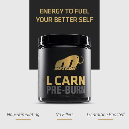 MetCon L-Carn Pre Burn - All Natural Fruit Punch and Non Stimulant Fat Burner for Pre-Workout with L-Carnitine Thermogenic (120g)