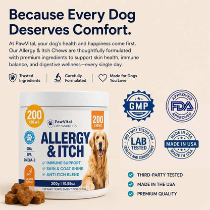 Dog Allergy Chews - 200ct Dog Allergy Relief for Itching Skin & Paw Licking - Allergy and Immune Chews for Dogs with Probiotics & Colostrum - Anti Itch Supplement for Seasonal Allergies, Salmon Flavor