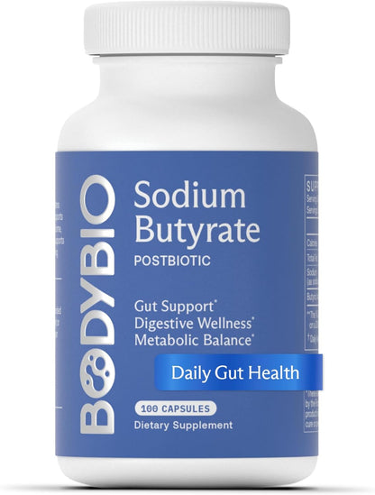 BodyBio Butyrate Sodium- Postbiotic for Gut & Digestive Support | Gut Health, Digestive Support, Bloating, Gas & Constipation Relief, Leaky Gut Repair