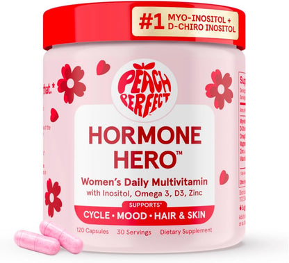 Peach Perfect Inositol Multivitamin – Myo-Inositol & D-Chiro 40:1 Blend, Omega-3, Vitamin D3, Magnesium, Zinc – Supports Women’s Health, Mood, Energy, Supplement – 30 SVG