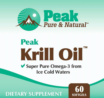 Peak Pure & Natural, Peak Krill Oil Supplement - Better Than Fish Oil for Joint and Heart Health - Krill Oil Brain Supplement - EPA, DHA, and Astaxanthin - 60 softgels