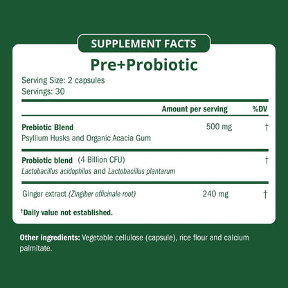 Semaine Health Prebiotics and Probiotics for Women - Women Probiotic + Prebiotic with Standardized Ginger, Psyllium Husk & Acacia Gum, 4 Billion CFU Lactobacillus, 60 Vegetable Capsules