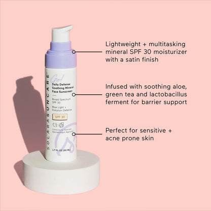 Solara Suncare - Go! Daily Defense Soothing Face Sunscreen (1.7 fl oz) | Mineral Non-Nano Zinc Oxide SPF 30 | Lightweight, Safe For Sensitive & Acne-Prone Skin | Vegan, Cruelty Free