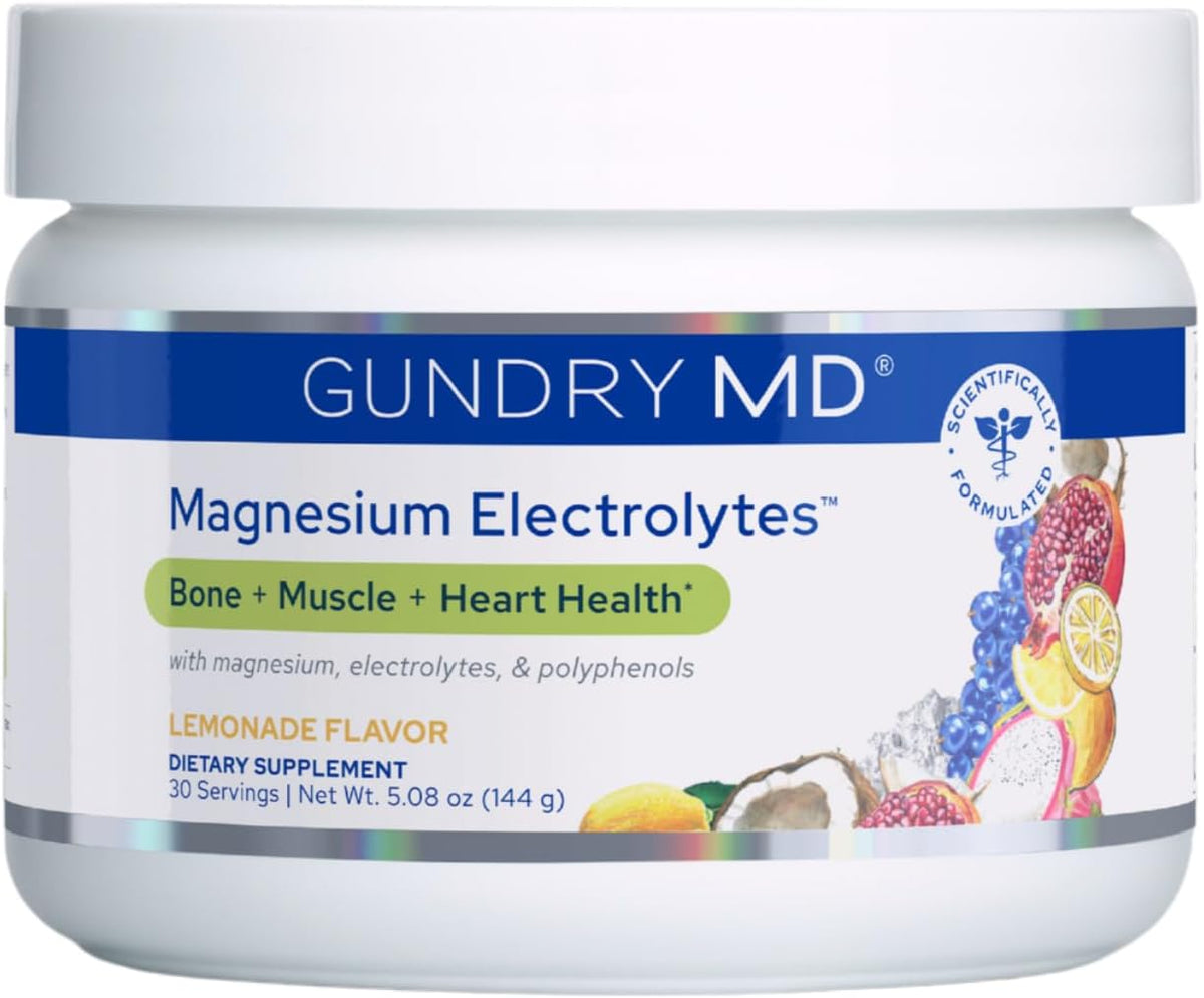 Gundry MD® Magnesium Electrolytes, Lemonade Flavor Powder, 30 Servings | Marine-Sourced Magnesium, Key Electrolytes, Easy Absorption, Supports Hydration & Restorative Sleep, No Artificial Sweeteners