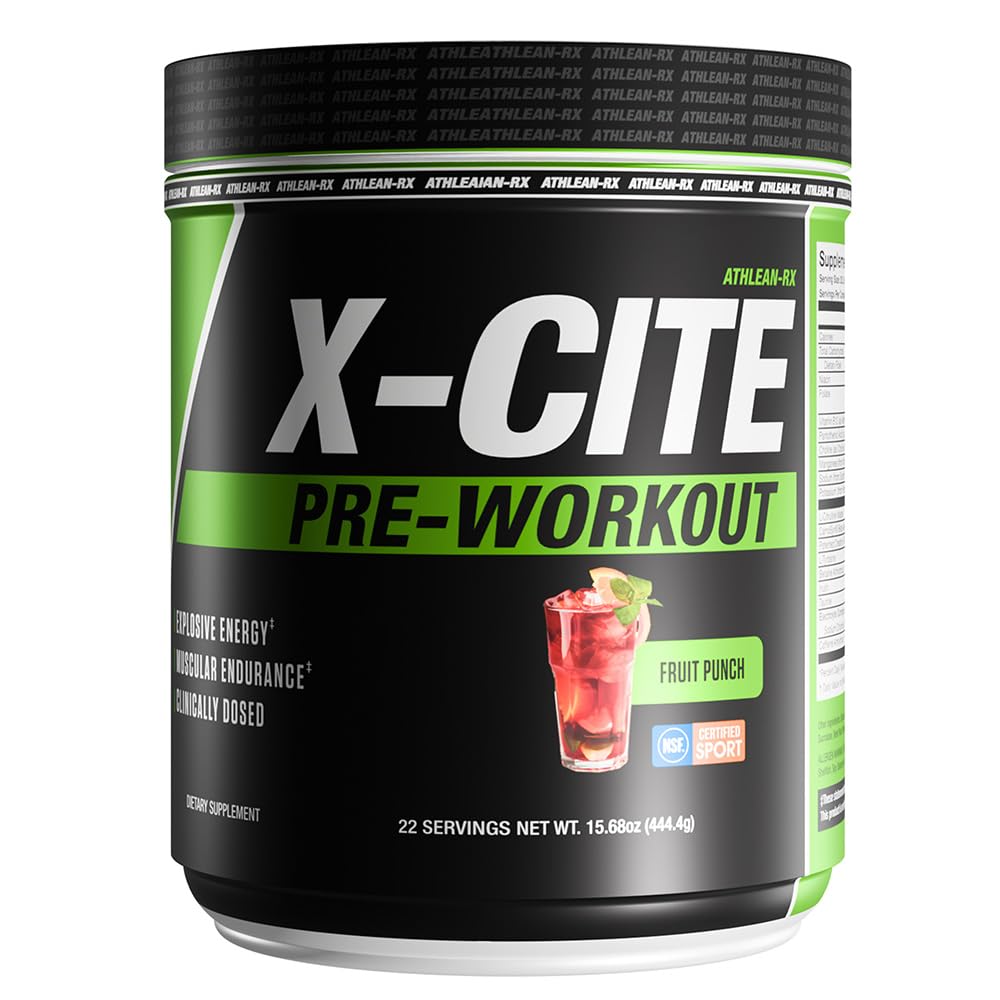 X-CITE Pre-Workout by ATHLEAN-X - Enhanced Formula with Beta-Alanine, Creatine & Caffeine for Ultimate Energy, Endurance, Focus & Muscle Pump, NSF Certified for Sports (Cherry Lemon Ice)