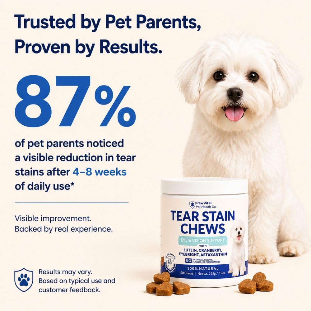 Tear Stain Chews for Dogs – Natural Tear Stain Remover & Eye Health Supplement with Cranberry, Lutein & Eyebright – Reduces Tear Stains, Supports Vision & Promotes Clear Eyes – 90 Soft Chews
