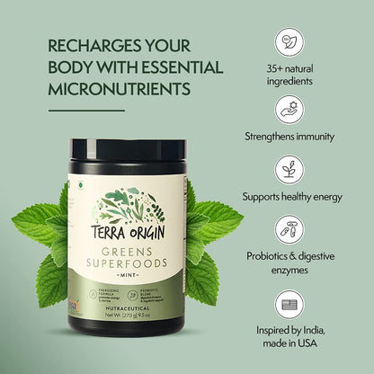 TERRA ORIGIN Superfoods Greens Blend | Organic Vegetable Supplement with Tumeric, Milk Thistle, Green Tea, Chlorella | Non-GMO, Gluten-Free, Vegan | Coffee | 30 Servings