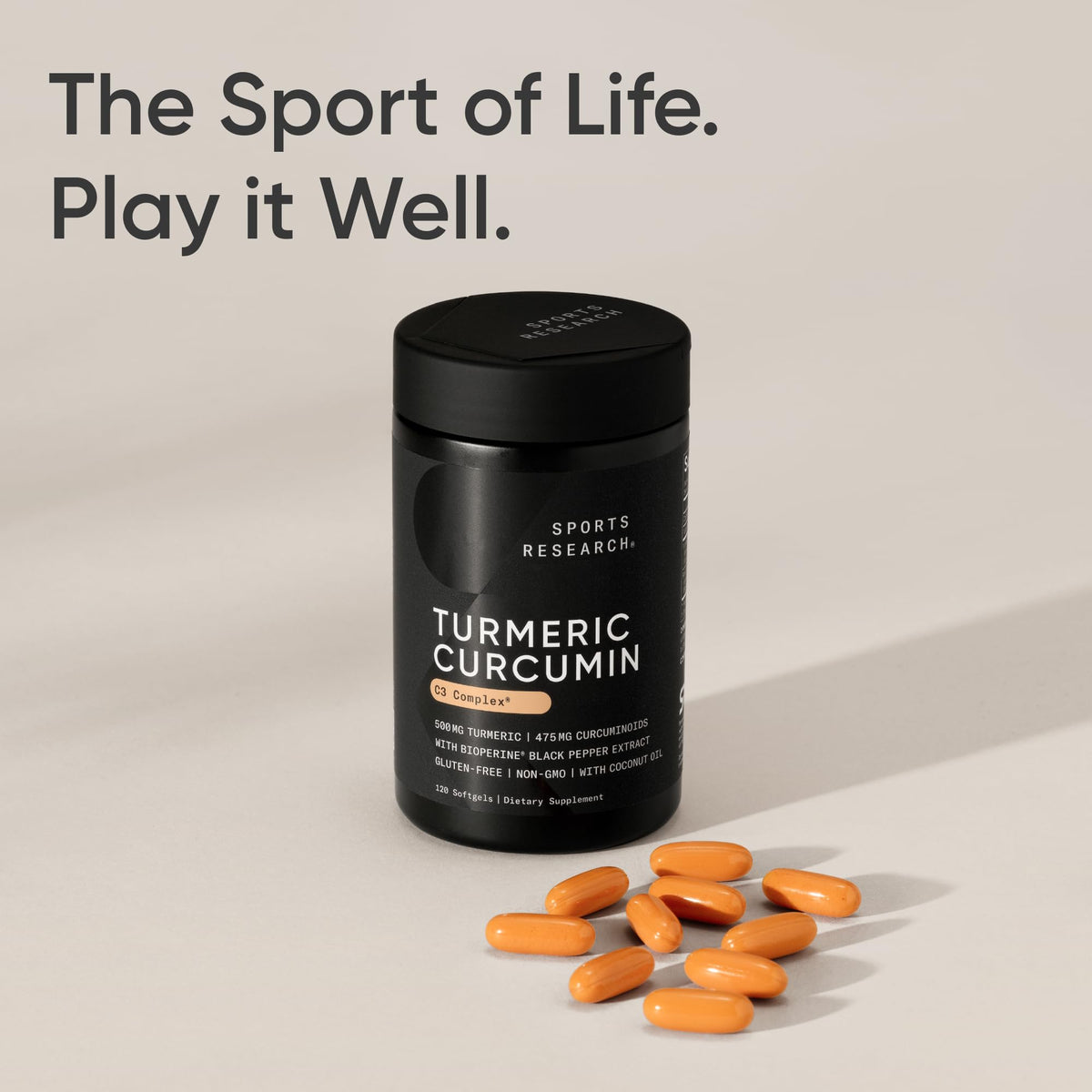 Sports Research® Turmeric Curcumin C3 Complex® w/BioPerine Black Pepper Extract & Organic Coconut Oil - Standardized 95% Curcuminoids · Non-GMO · Gluten Free - 120 Count Softgels