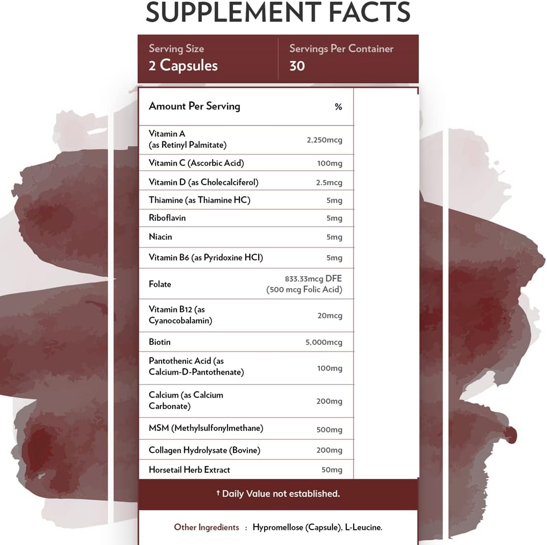 TERRA ORIGIN Healthy Hair, Skin and Nails Supplement | Collagen, Biotin, Horsetail & B-Complex | Supports Hair Strength, Skin Elasticity & Nail Growth | Vitamins for Women and Men | 60 Capsules