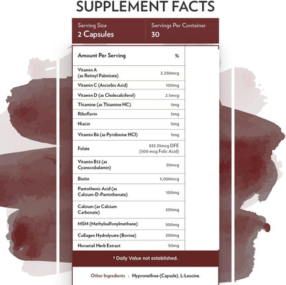 TERRA ORIGIN Healthy Hair, Skin and Nails Supplement | Collagen, Biotin, Horsetail & B-Complex | Supports Hair Strength, Skin Elasticity & Nail Growth | Vitamins for Women and Men | 60 Capsules