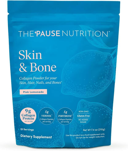 The 'Pause Life Skin & Bone Collagen Peptides + Hyaluronic Acid, 7.4 OZ | Verisol & Fortibone collagen peptides with hyaluronic acid & vitamin C. Gluten free. Supports skin, nails & hair health.