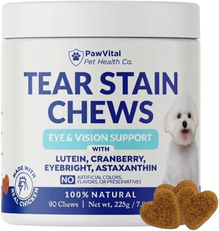 Tear Stain Chews for Dogs – Natural Tear Stain Remover & Eye Health Supplement with Cranberry, Lutein & Eyebright – Reduces Tear Stains, Supports Vision & Promotes Clear Eyes – 90 Soft Chews