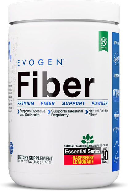 Evogen Fiber Powder | Gut Health | Natural Raspberry Lemonade | 30 Servings | Psyllium husk, inulin and digestion-resistant maltodextrin to ease bloating and support regularity; keto, low-carb friendly