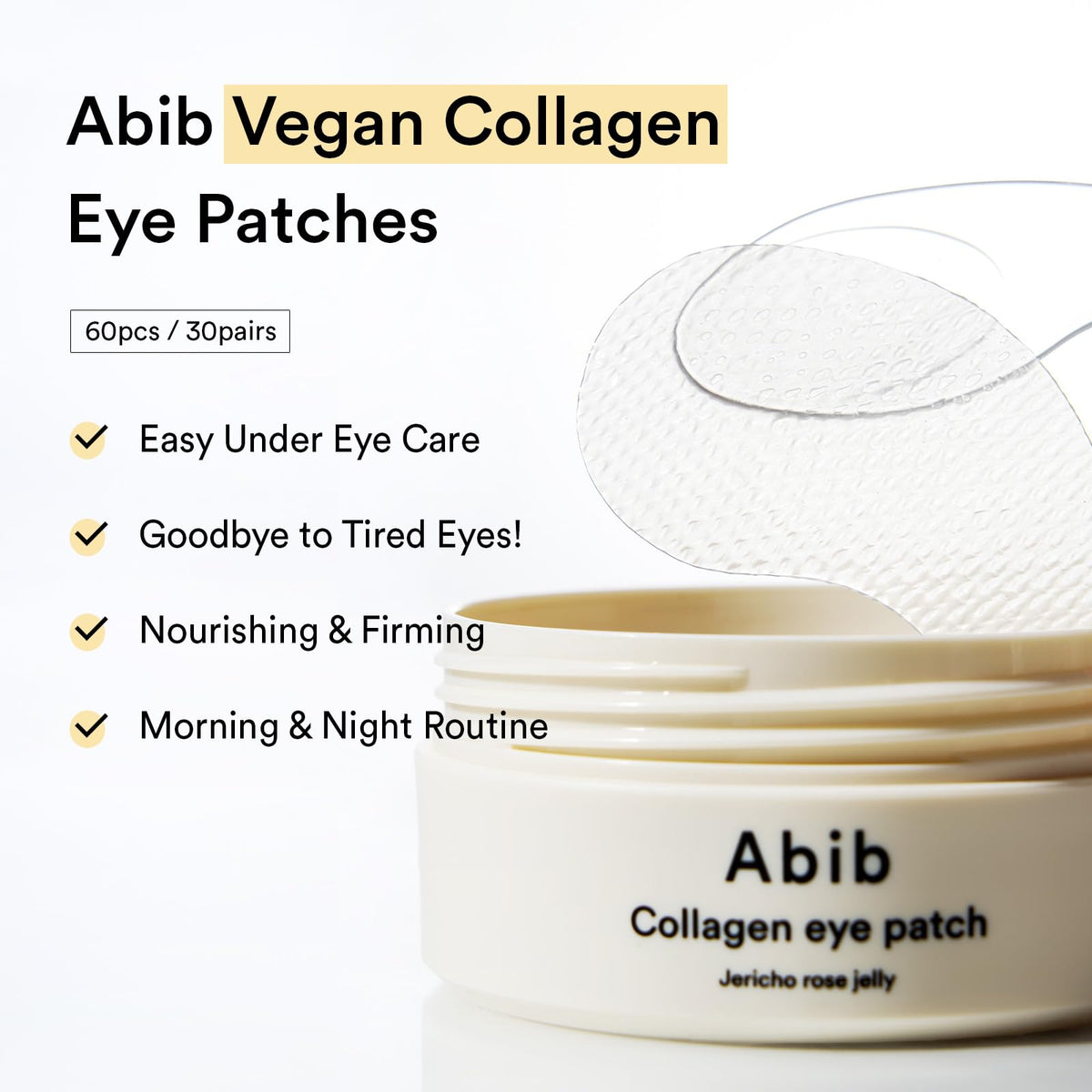 Abib Collagen Peptide Eye Patches for Wrinkles & Fine Line with Jericho Rose Jelly, 60 Count, Korean Skin Care