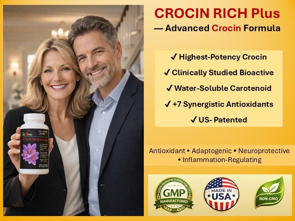 Crocin Brain Supplement for Memory, Focus & Mood | CROCIN RICH Plus, 30CT | 75% High-Purity Crocin; Clinically Relevant Dose; Not Standard Saffron Extract; U.S. Patented Formula; Mood; Healthy Aging