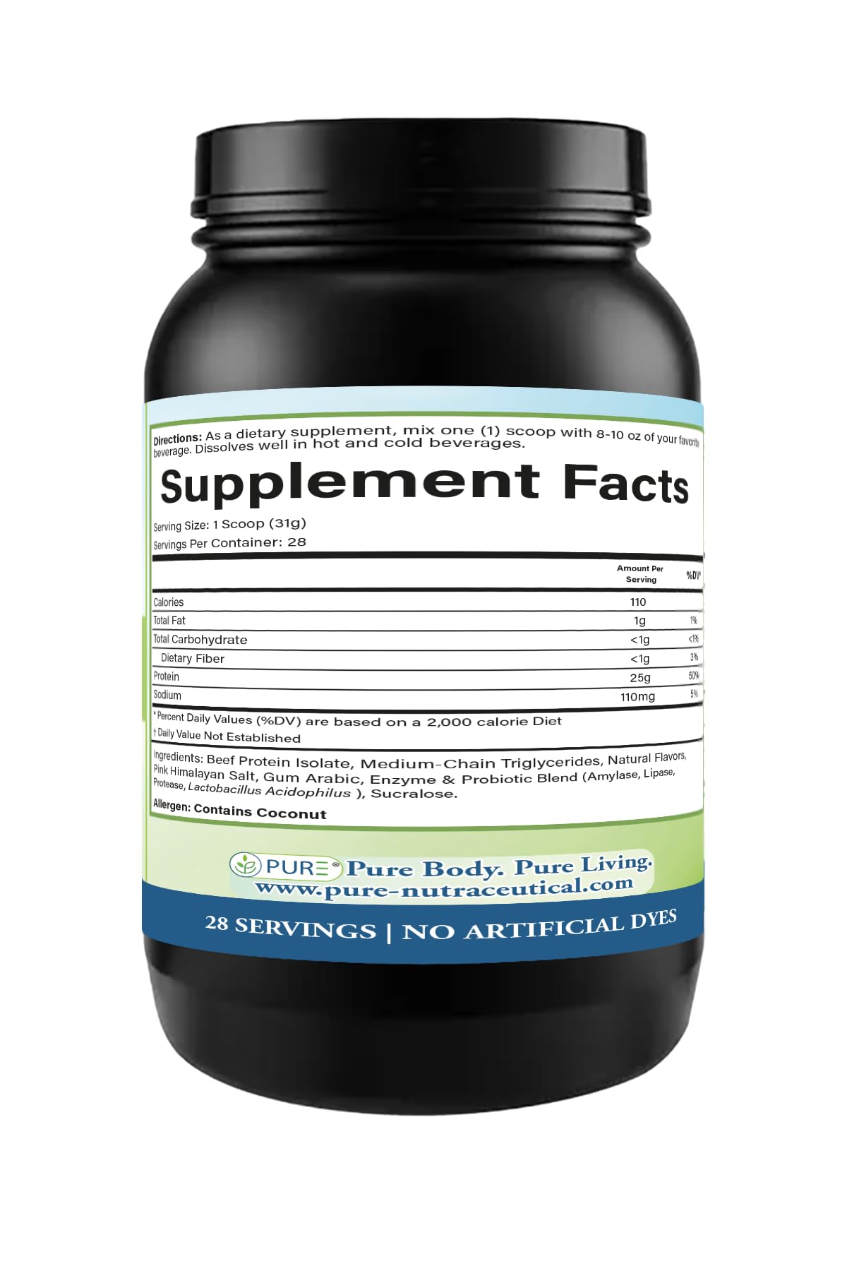 PURE® Grass-Fed Beef Protein Isolate Powder - 25g Protein, 28 Servings - Dairy-Free Paleo & Keto Friendly Protein with MCT Oil, Probiotics & Natural Collagen - No Whey or Lactose - Chocolate 913 Grams