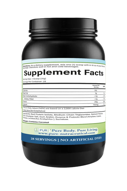 PURE® Grass-Fed Beef Protein Isolate Powder - 25g Protein, 28 Servings - Dairy-Free Paleo & Keto Friendly Protein with MCT Oil, Probiotics & Natural Collagen - No Whey or Lactose - Chocolate 913 Grams