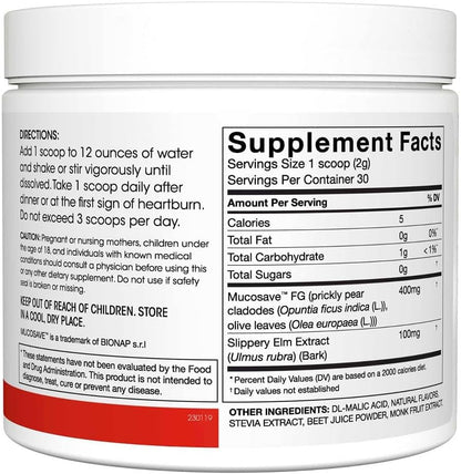 Silver Fern Reflux Digestive Supplement Each Tub = 30 Scoops = 30 Servings | Mucosal Support for Acid Issues - with Mucosave FG and Slippery Elm Bark (1 Tub)