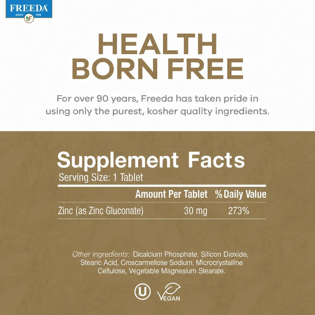 FREEDA Elemental Zinc 30mg – Vegan Immune, Skin & Eye Support – 100 Tabs | Tiny Easy-to-Swallow Tablets Made with Zinc Gluconate – Gluten-Free, Kosher, and Made in USA GMP-Compliant Facilities