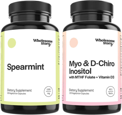 Spearmint + Myo & D Chiro Inositol, MTHF & VIT D3 | Organic Spearmint Capsules + Myo-Inositol & D-Chiro Inositol, MTHF & Vitamin D | Supports Hormone Balance, Digestion & Gut Health | 30 Day Supply