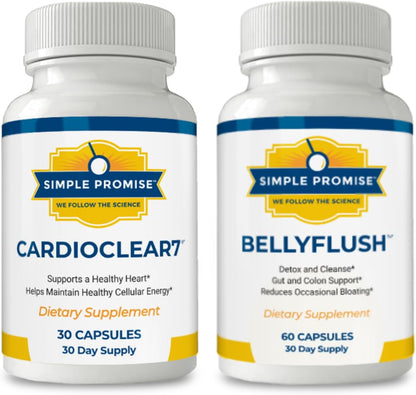 CardioClear7 and BellyFlush Bundle - Gut Support - CoQ10 and Bentonite Clay | Heart-Gut Daily Pair, For Steady Energy and Lighter Days, With Milk Thistle and Shilajit, One of Each Daily