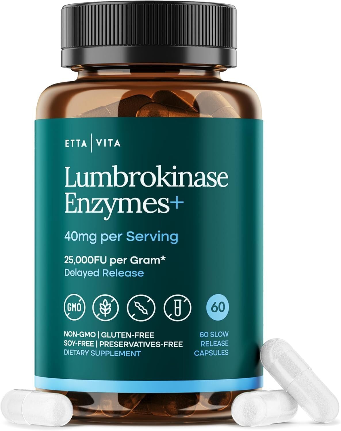 Nattokinase 4000 FU Serrapeptase 240000 SPU Lumbrokinase 2000 FU, 60 Ct | Triple enzyme complex in delayed-release capsules for digestion, gut health & daily energy, non-GMO, gluten free, made in USA