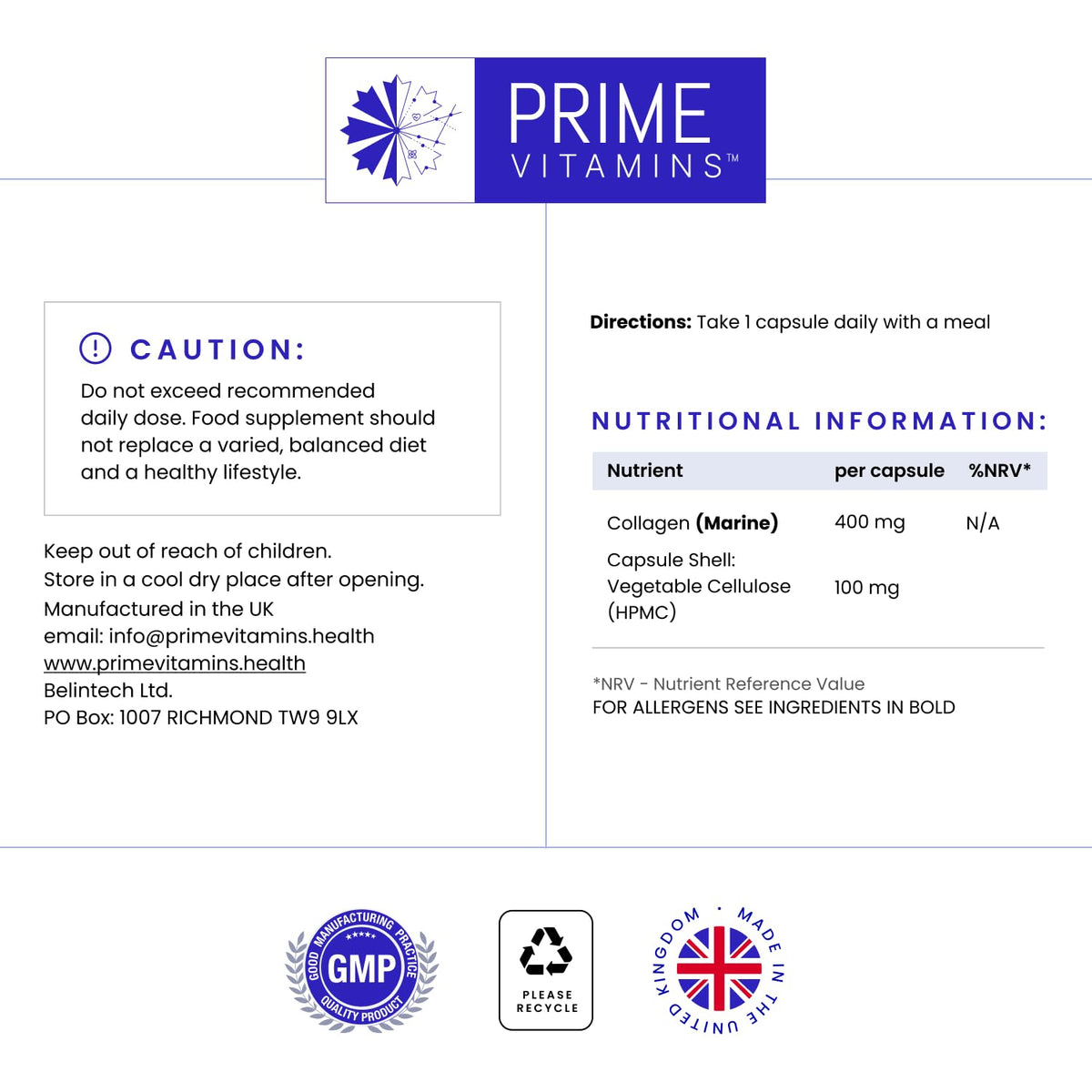 Marine Collagen 400mg | Hydrolysed Collagen Supplements for Women & Men