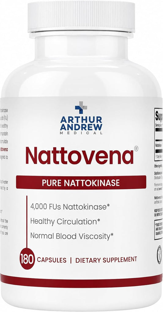 Arthur Andrew Medical, Nattovena, Pure Nattokinase 4000 FU, 180 Capsules | Double Strength Pure Nattokinase 4000 FU. Cardiovascular Support, & Healthy Blood Viscosity. Soy Free, Non-GMO, Vegan
