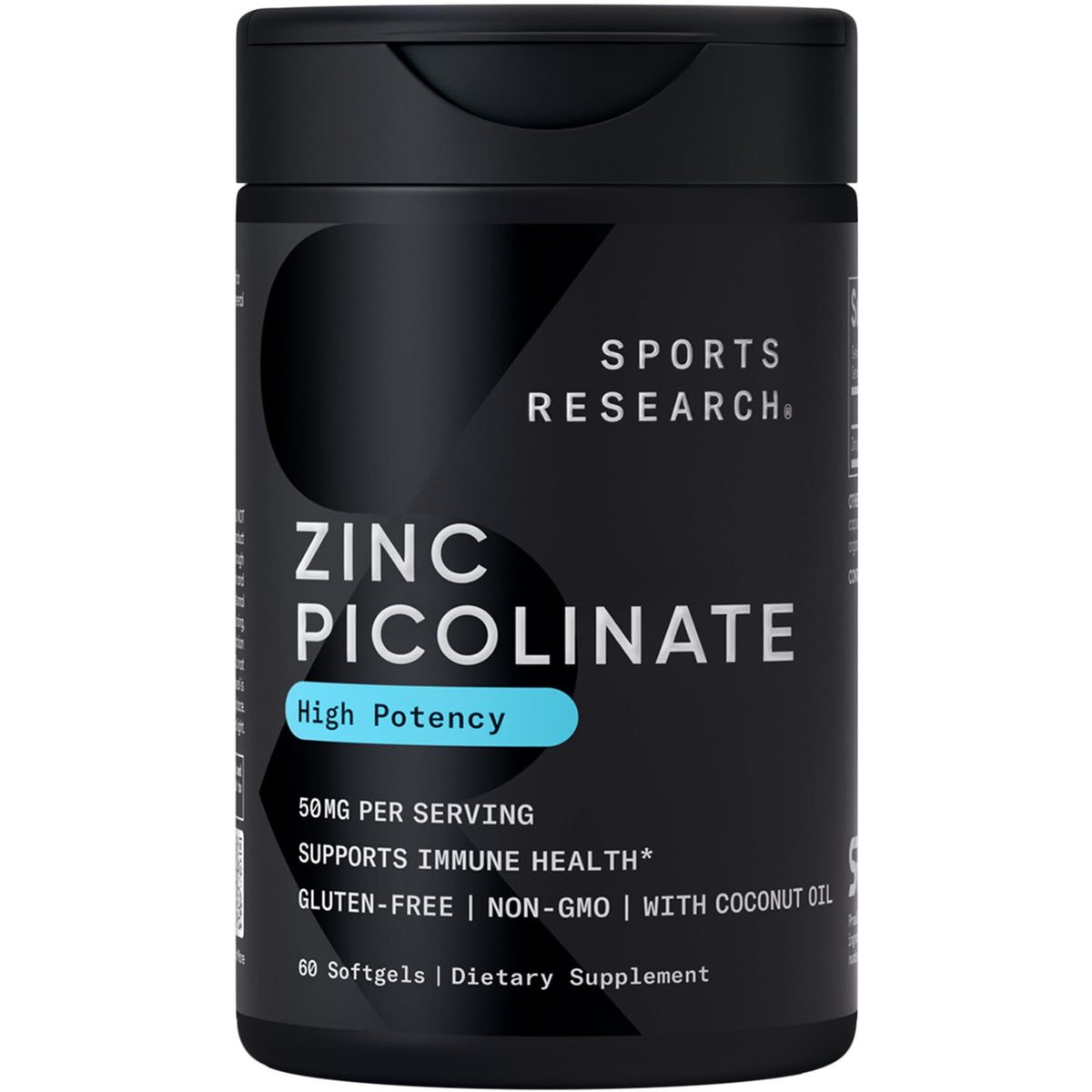 Sports Research High Potency Zinc Picolinate 30mg with Organic Coconut Oil | Highly Absorbable Zinc Supplement for Healthy Immune & Enzyme Function - Non-GMO Tested & Gluten-Free (90 Liquid Softgels)