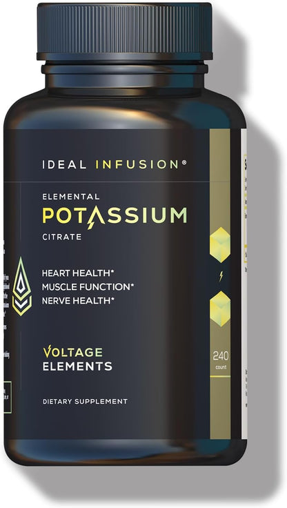 High Potency Potassium Citrate 1400mg – Potassium Supplement for Electrolyte Balance, Heart, Muscle & Nerve Function – Elemental Potassium 500mg – Vegan – 240 Capsules