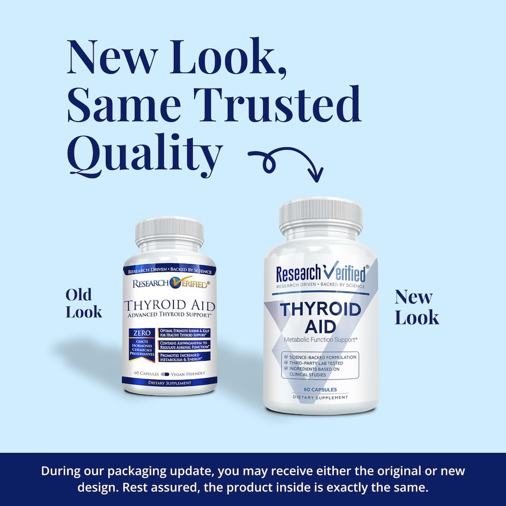 Research Verified® Thyroid Aid - Optimal Thyroid Function with Iodine Copper & Zinc - 260 mcg Selenium - 100% Pure - Vegan Friendly - 60 Capsules - 1 Month Supply