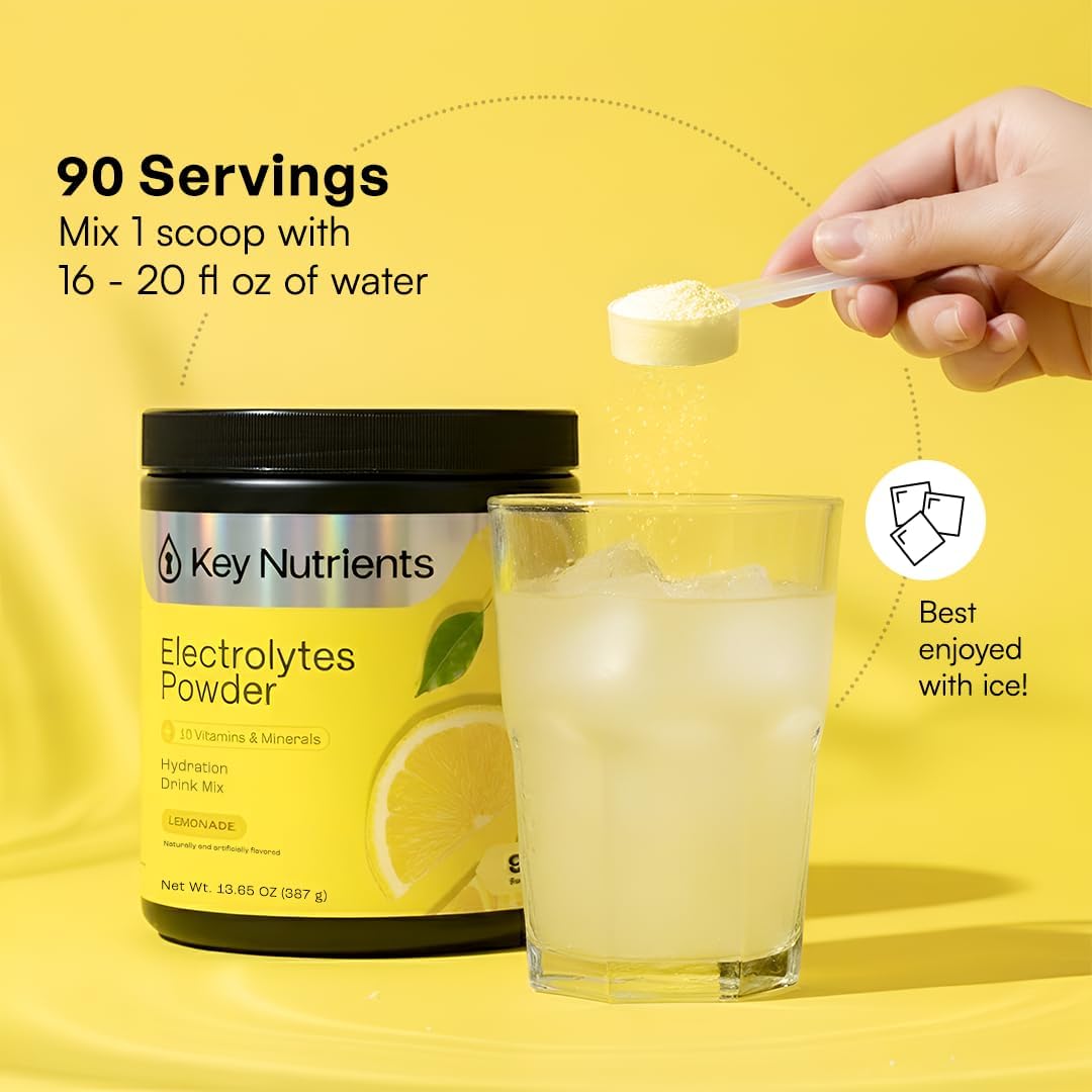 KEY NUTRIENTS Electrolytes Powder Bundle, Refreshing Lemonade 90 Servings Jar + Pineapple Coconut 90 Servings Jar, Sugar Free Hydration Drink Mix with Vitamins & Minerals, No Calories