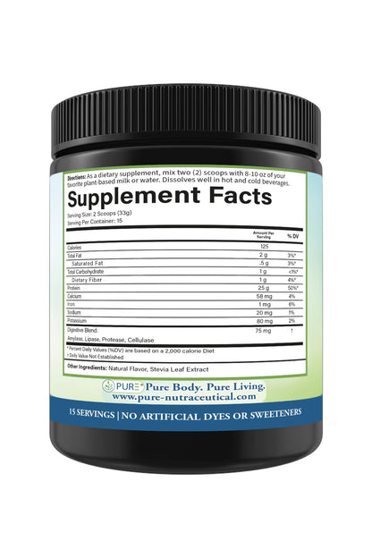 PURE® Vegan Protein Powder - 25g Plant Based Protein, 15 Servings - Pea & Mung Bean Blend with Digestive Enzymes - Dairy-Free - Muscle Recovery & Appetite Control - Chocolate 525 Grams