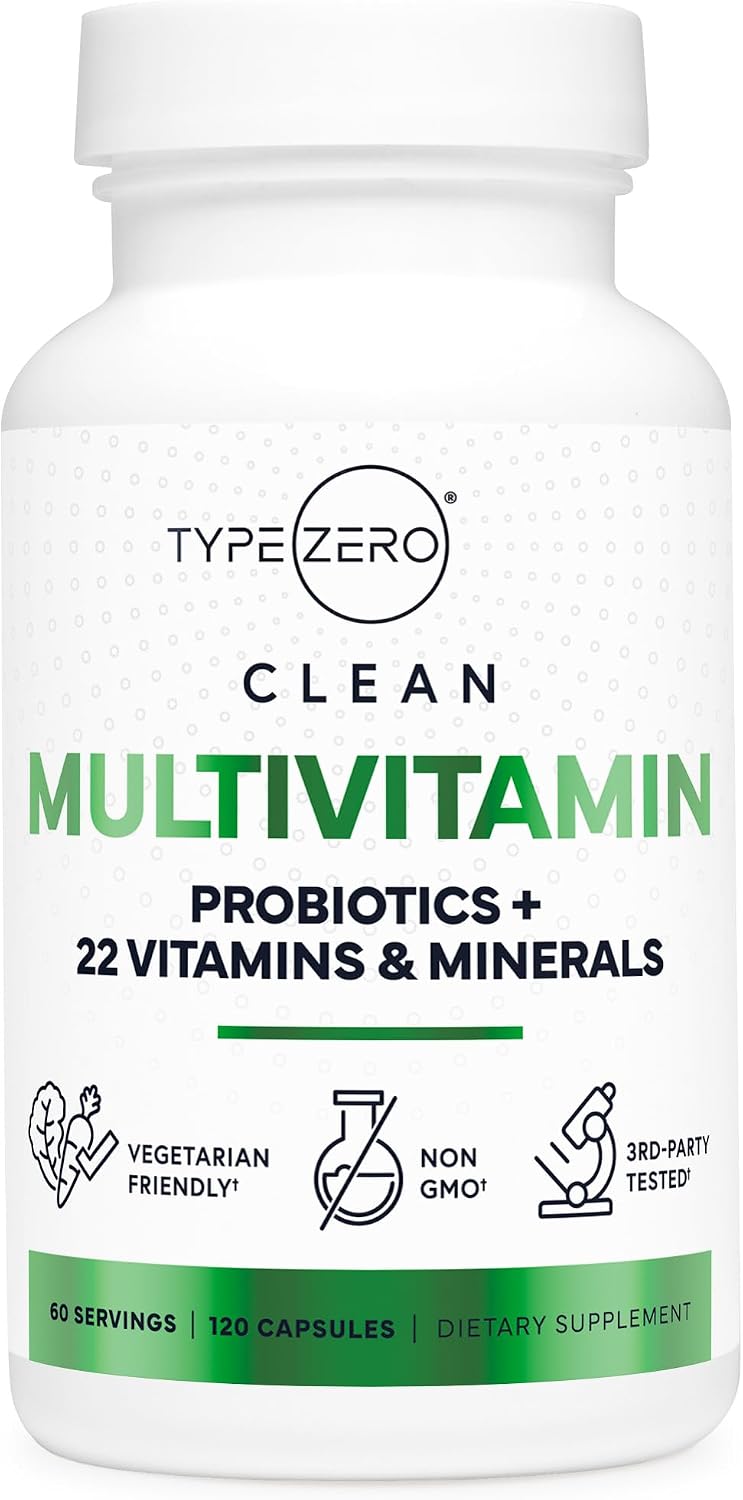 Type Zero Multivitamin Capsules (1,300mg) 120 Capsules, Vegetarian Friendly | With Probiotics + 22 Vitamins and Minerals, GMO-Free