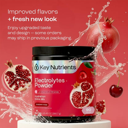 KEY NUTRIENTS Electrolytes Powder Bundle, Cherry Pom 90 Servings + Electrolyte Powder Packets Variety Pack 10 Count, Sugar Free Hydration Drink Mix with Vitamins & Minerals, No Calories