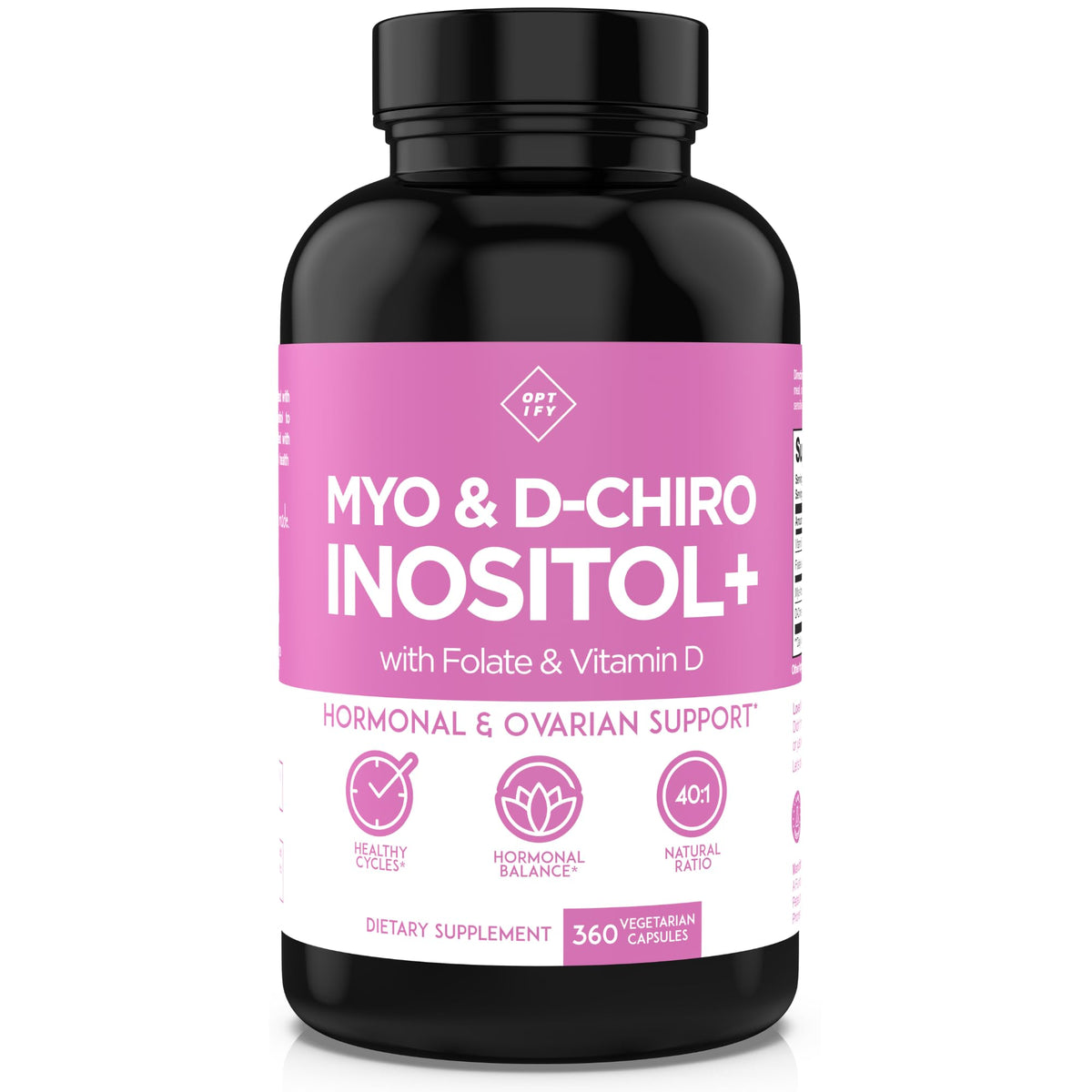 Optify Inositol Supplement for Women – 90-Day Supply – Myo-Inositol and D-Chiro Inositol with Folate and Vitamin D – 40:1 Ratio – Hormone Balance & Ovarian Support - 360 Capsules