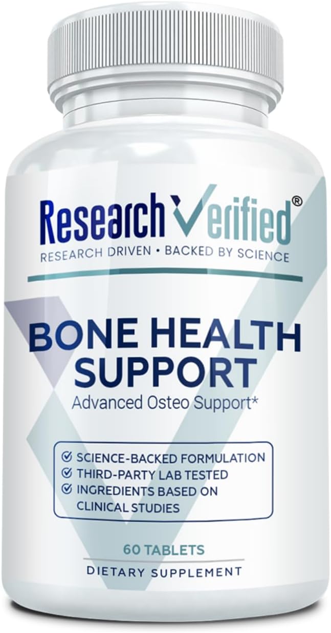 Research Verified Bone Health Support - Rebuild Bone Mass - Triple Calcium Complex, Vitamin D3, Vitamin K2, Soy Isoflavones, BioPerine - 60 Tablets - 1 Month Supply