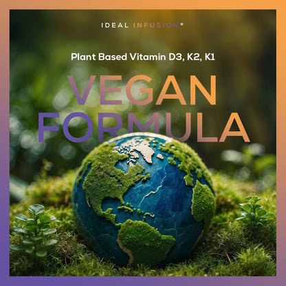 Ideal Infusion High Potency Vegan Vitamin D - 10000 IU - Plant Based from Lichen - Natural D3 K2 K1 Supplement for Immune System, Arterial Health, Bone Support - Coconut MCT - 3 Month Supply