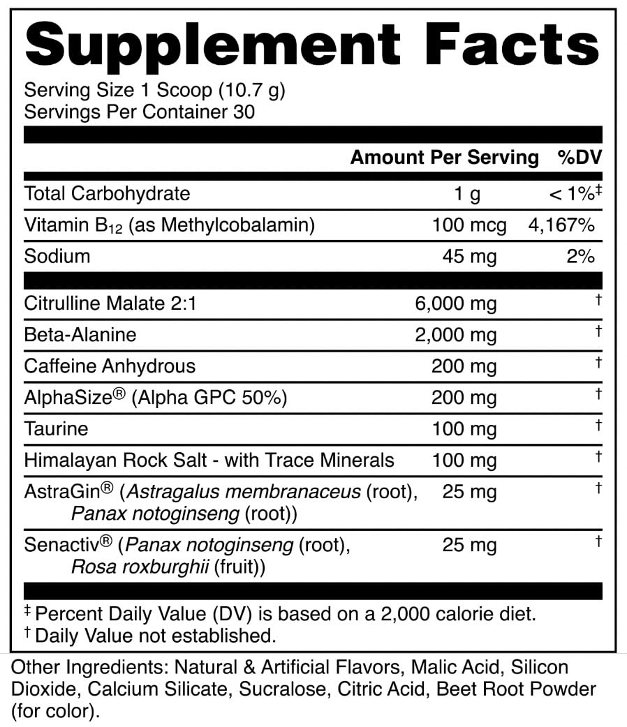 Bucked Up Pre Workout - Best Tasting - 6 Grams Citrulline, 2 Grams Beta Alanine Non Proprietary Blend, Powder (Strawberry Kiwi)