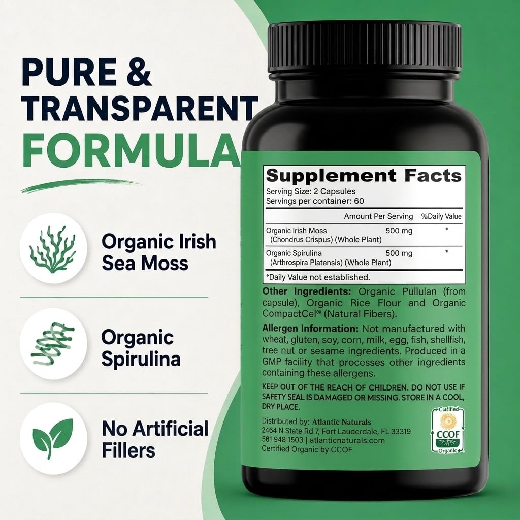 Atlantic Naturals Sea Moss with Beet Root Capsules - Premium Quality Multivitamin Supplement - Sea Moss Superfood to Support Immune Health, Blood Flow, Joint Health & Athletic Performance - 120 ct