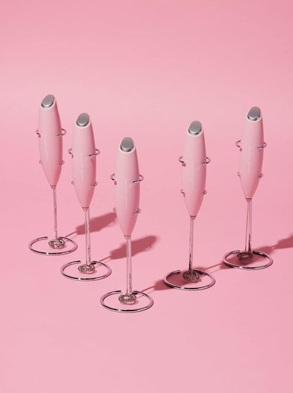 Smooth Operator Pink Handheld Electric Whisk, Milk Frother, Foam Maker for Protein, Coffee & More - Stainless Steel Stand Included