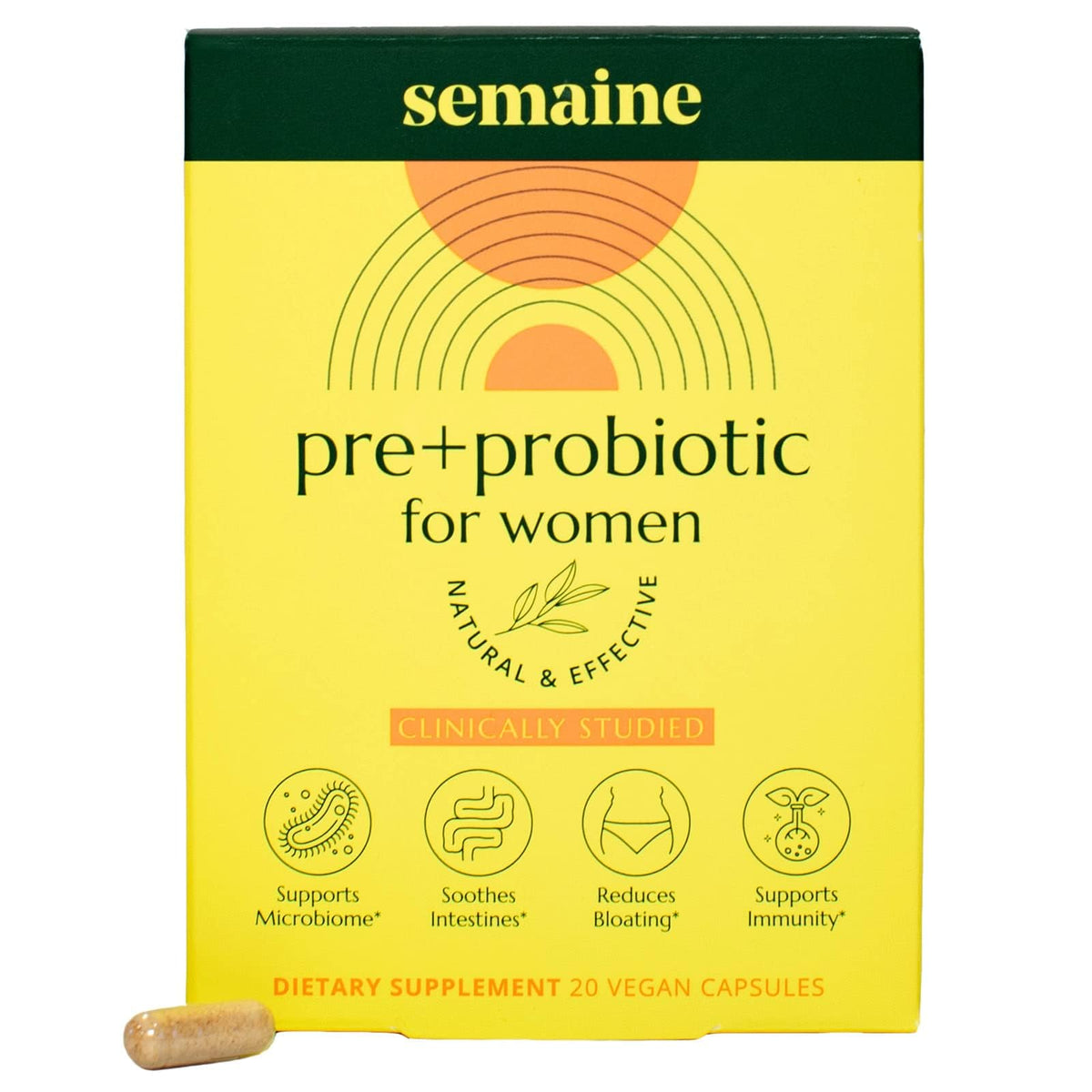 Semaine Health Prebiotics and Probiotics for Women - Women Probiotic + Prebiotic with Standardized Ginger, Psyllium Husk & Acacia Gum, 4 Billion CFU Lactobacillus, 60 Vegetable Capsules