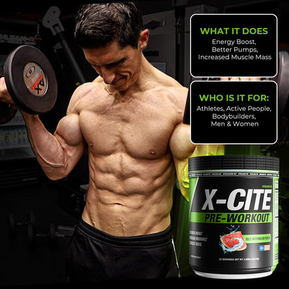 X-CITE Pre-Workout by ATHLEAN-X - Enhanced Formula with Beta-Alanine, Creatine & Caffeine for Ultimate Energy, Endurance, Focus & Muscle Pump, NSF Certified for Sports (Cherry Lemon Ice)
