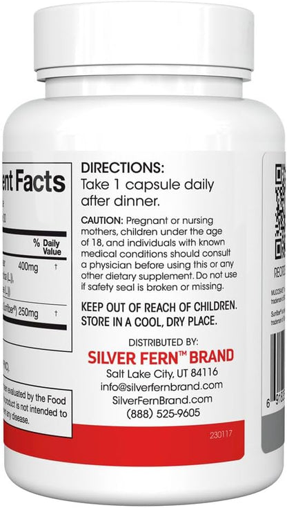 Silver Fern Regularity Digestive Supplement Capsules Brand | 1 Bottle = 30 Capsules = 30 Day Supply - Mucosave FG (Prickly Pear Polysaccharides & Olive Leaf Polyphenols) & SunFiber