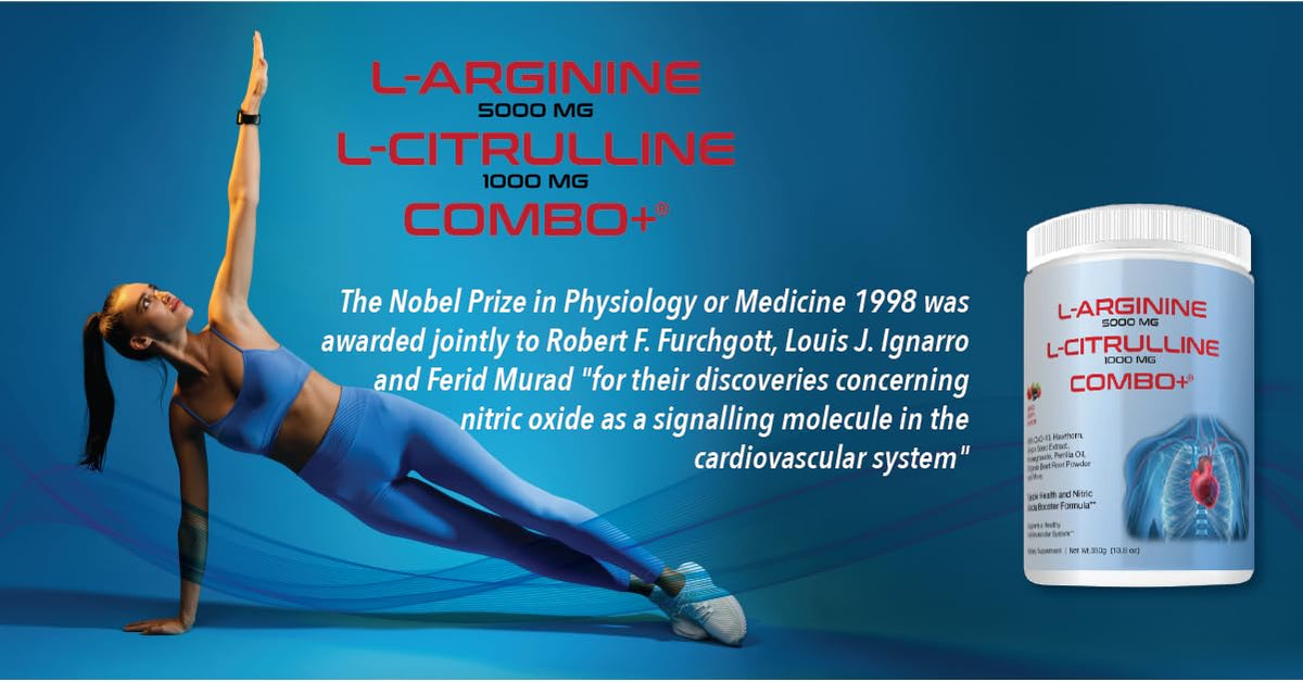 L-Arginine 5000mg & L-Citrulline 1000mg Combo+® - Mixed Berry, 30 Servings, 390g Nitric Oxide Booster Drink Mix Powder - CoQ10 & Organic Beet Root - High Potency Heart & Circulation Support USA