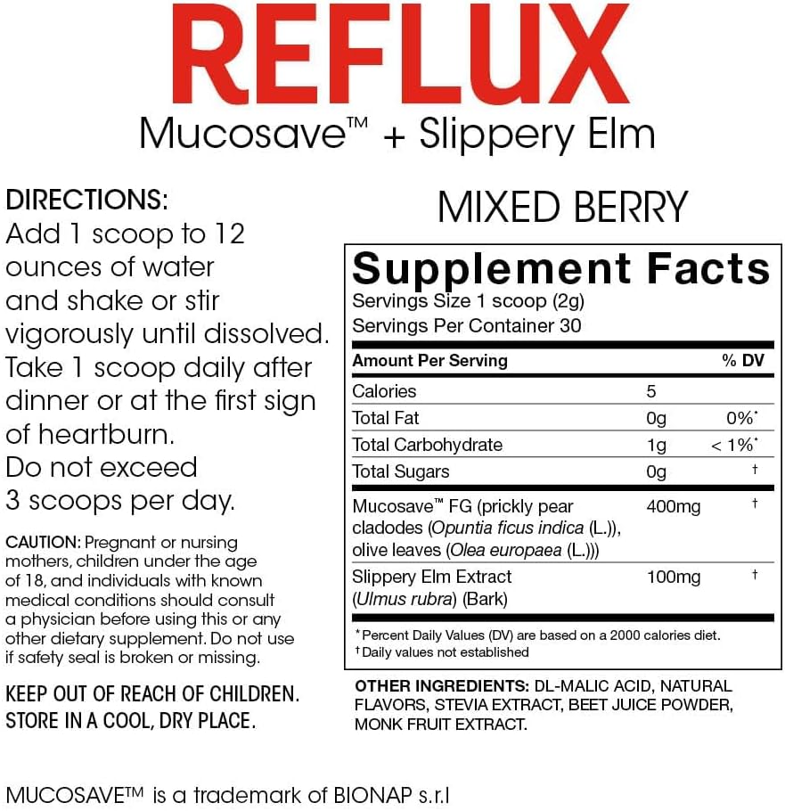 Silver Fern Reflux Digestive Supplement Each Tub = 30 Scoops = 30 Servings | Mucosal Support for Acid Issues - with Mucosave FG and Slippery Elm Bark (1 Tub)
