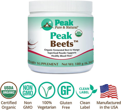 Peak Pure & Natural Peak Organic Fermented Beets - Organic Fermented Beet Powder Superfood Drink Powder - Nitric Oxide Supplement Support for Normal Blood Pressure